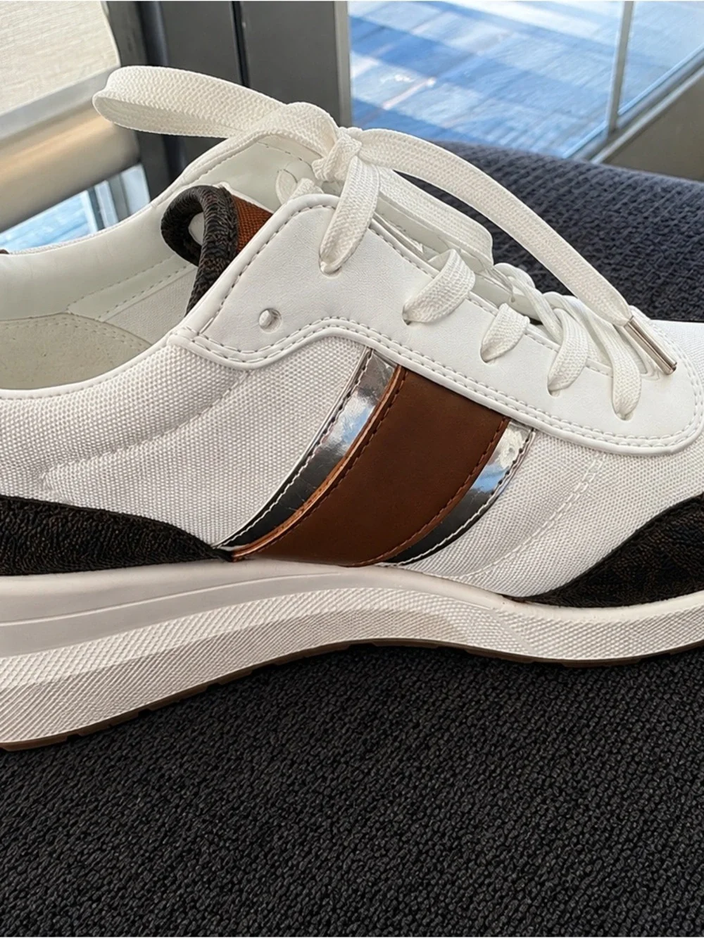 Michael Kors White, Brown & Gold MK Platform Sneakers